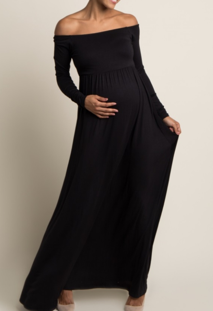 🆕⭐ Black off shoulder maxi maternity dress